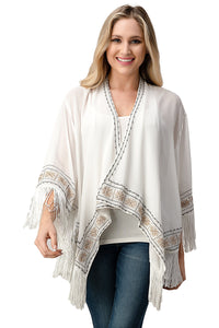 Thumbnail for Embroidered Fringe Kimono – Bohemian Layering Essential