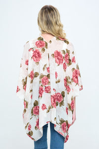 Thumbnail for Floral Kimono Cardigan with Open Front