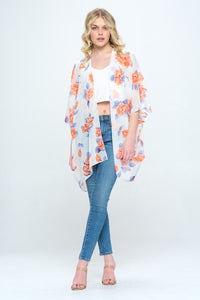 Thumbnail for Floral Kimono Cardigan with Open Front