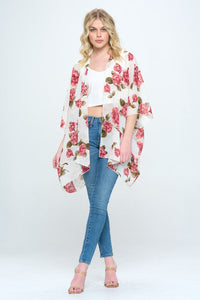 Thumbnail for Floral Kimono Cardigan with Open Front