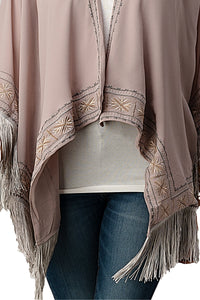 Thumbnail for Embroidered Fringe Kimono – Bohemian Layering Essential