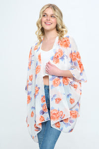 Thumbnail for Floral Kimono Cardigan with Open Front
