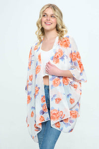 Thumbnail for Floral Kimono Cardigan with Open Front