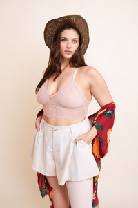 Thumbnail for Ribbed Lace Boho Racerback Bralette