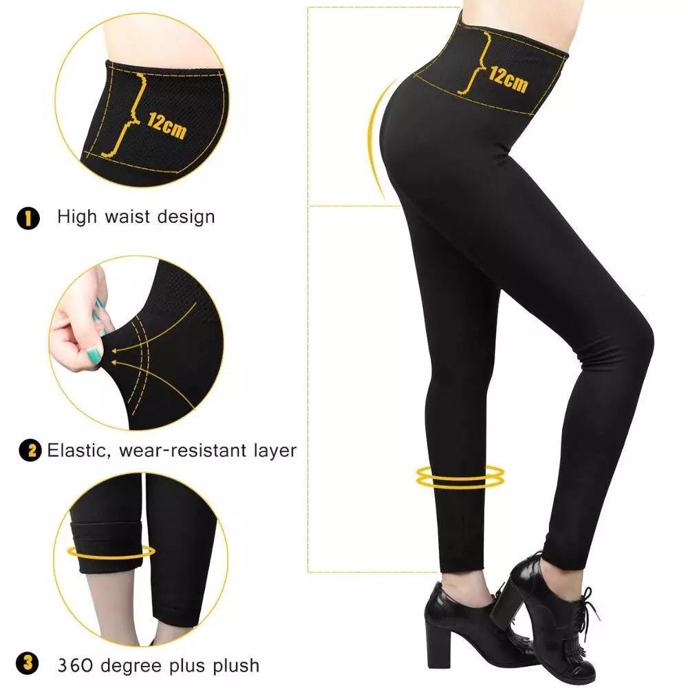 Women's Fleece Leggings High Waist Stretchy Warm - One Size