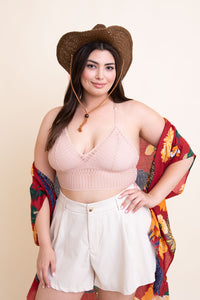 Thumbnail for Ribbed Lace Boho Racerback Bralette