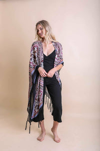 Thumbnail for Boho Diamond Tassel Kimono