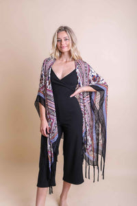 Thumbnail for Boho Diamond Tassel Kimono