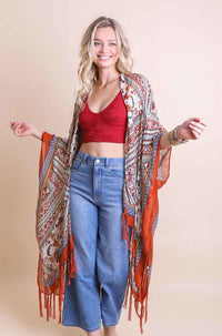 Thumbnail for Boho Diamond Tassel Kimono