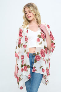 Thumbnail for Floral Kimono Cardigan with Open Front