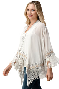 Thumbnail for Embroidered Fringe Kimono – Bohemian Layering Essential