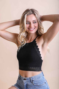 Thumbnail for High Neck Crochet Trim Bralette