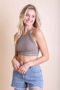 Thumbnail for High Neck Crochet Trim Bralette