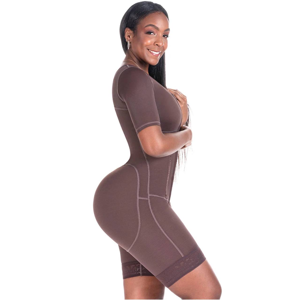 Compression Bodysuit with Sleeves & Built in Bra - BS  938BF