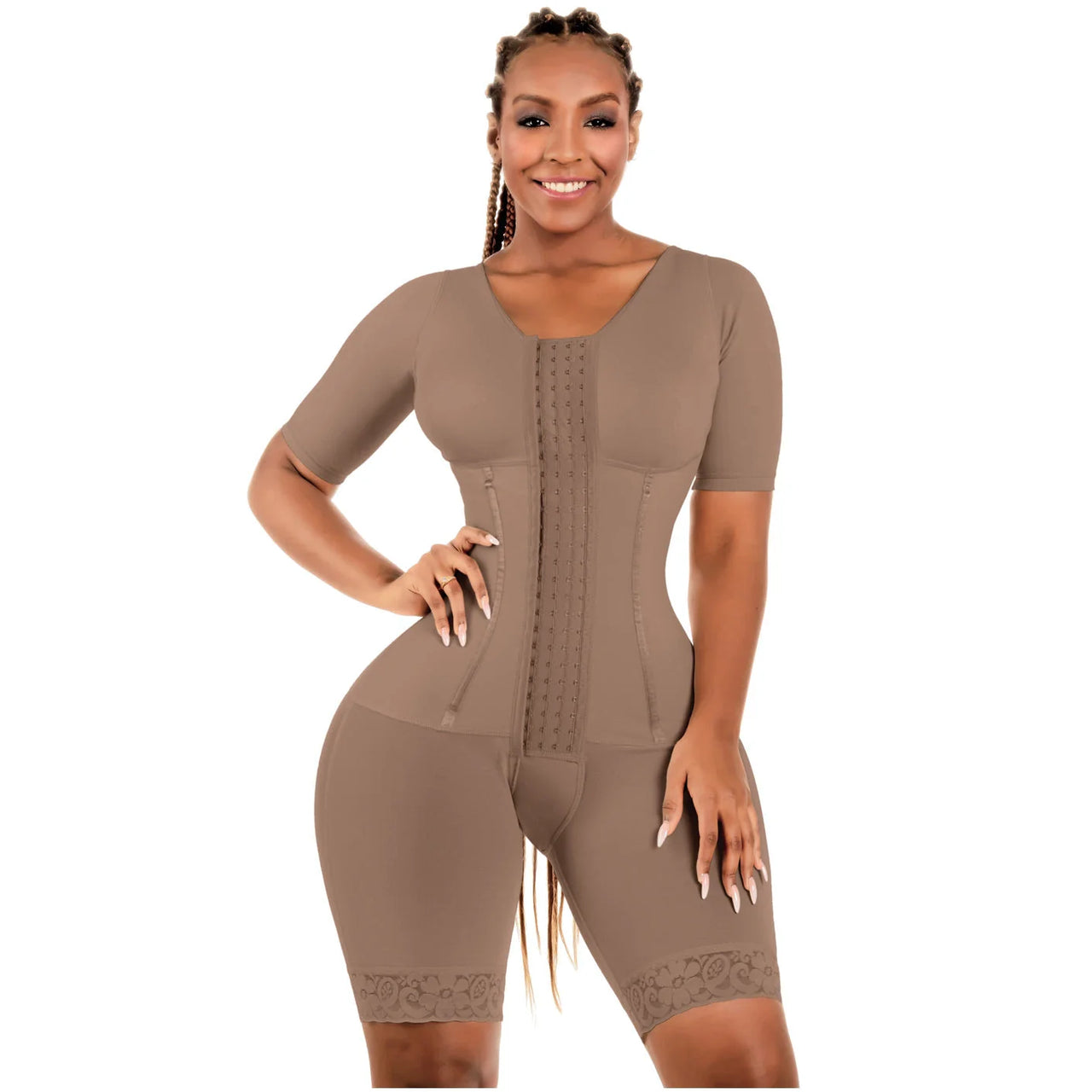 Compression Bodysuit with Sleeves & Built in Bra - BS  938BF