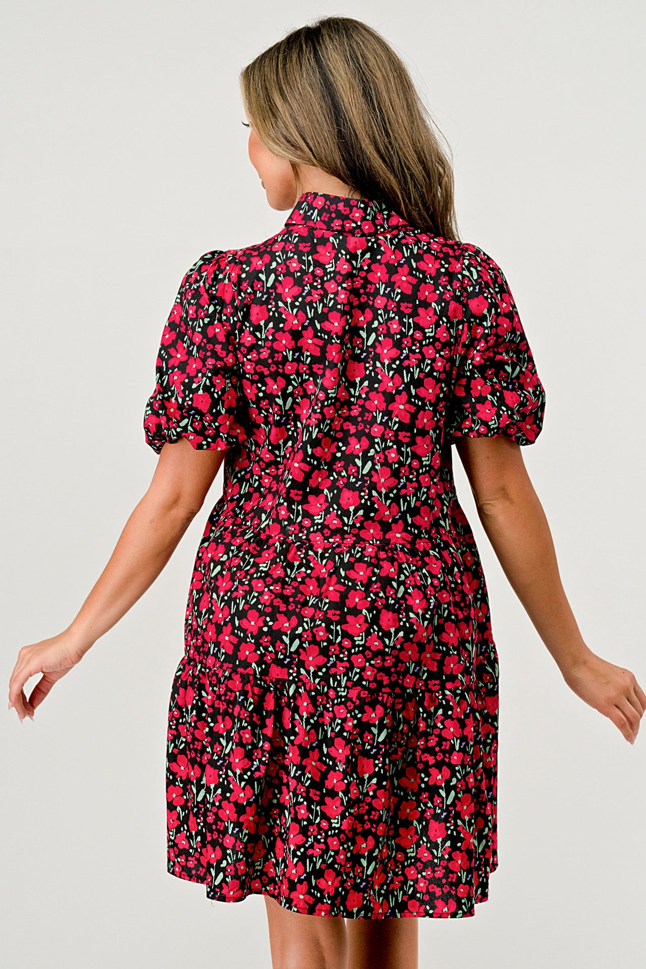 Floral Print Tiered Dress with Puff Sleeves