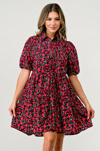 Thumbnail for Floral Print Tiered Dress with Puff Sleeves