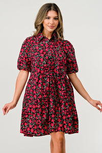 Thumbnail for Floral Print Tiered Dress with Puff Sleeves