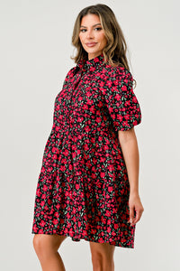 Thumbnail for Floral Print Tiered Dress with Puff Sleeves