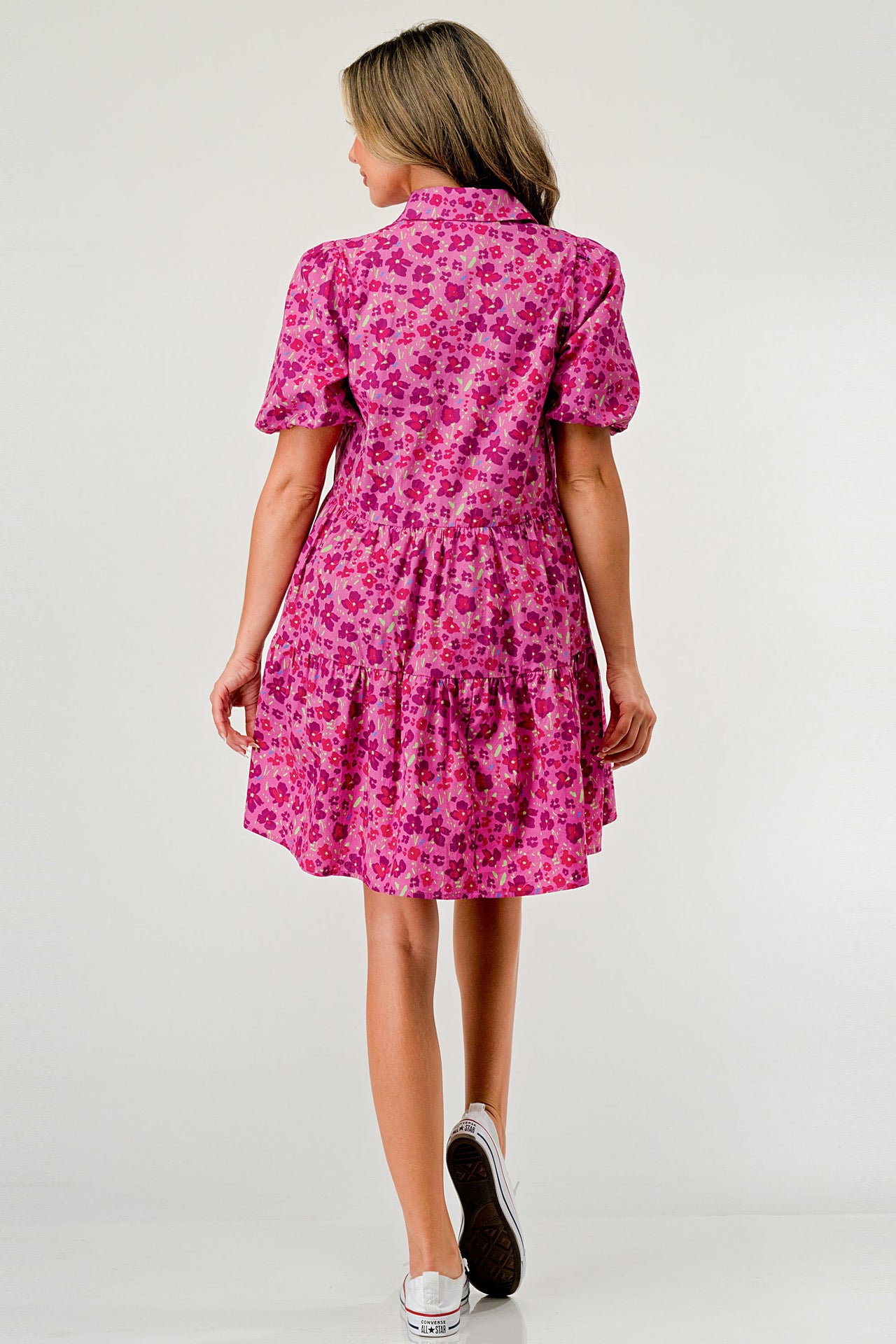 Floral Print Tiered Dress with Puff Sleeves