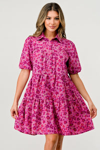 Thumbnail for Floral Print Tiered Dress with Puff Sleeves