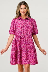 Thumbnail for Floral Print Tiered Dress with Puff Sleeves