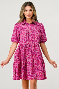 Thumbnail for Floral Print Tiered Dress with Puff Sleeves