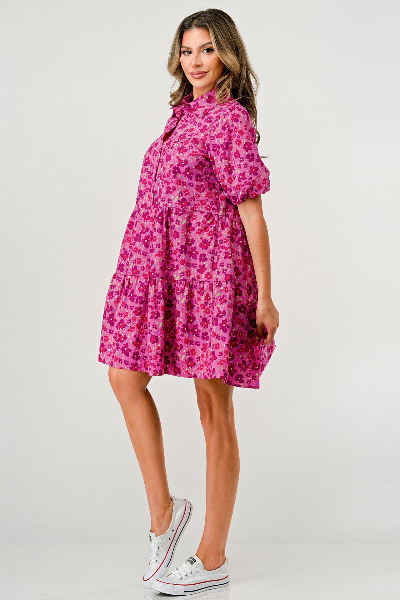 Floral Print Tiered Dress with Puff Sleeves
