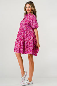 Thumbnail for Floral Print Tiered Dress with Puff Sleeves