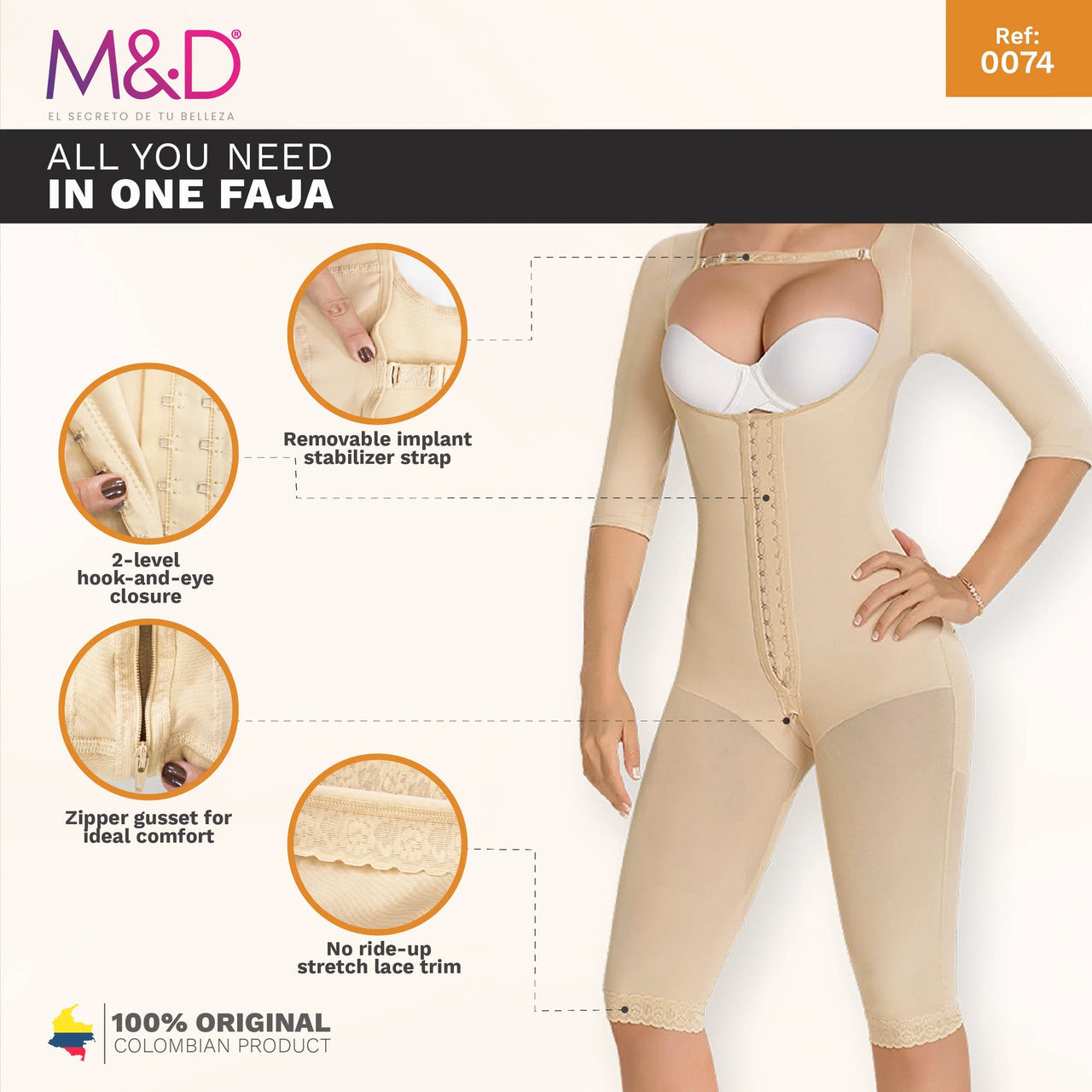 Post-Surgery Full Bodysuit Open Bust with Bra Straps - MYD 0074