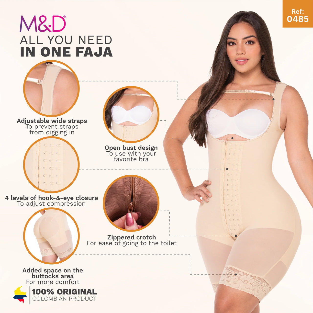 Post Surgery Mid Thigh Bodysuit for Hourglass Body Types - MYD 0485