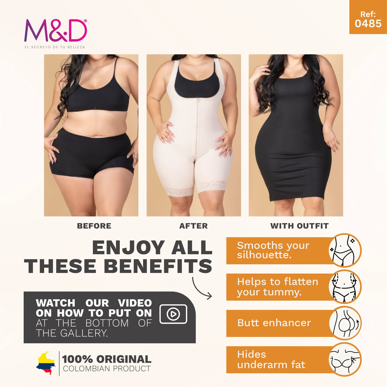 Post Surgery Mid Thigh Bodysuit for Hourglass Body Types - MYD 0485