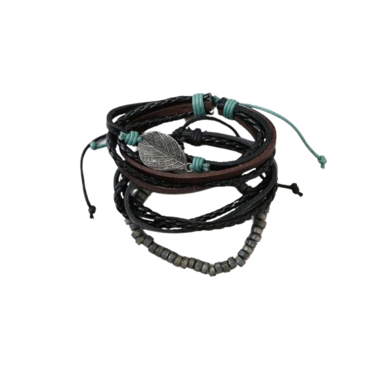 Multi-wrap Leather Braid Bead Bracelet