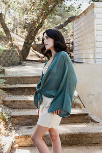 Thumbnail for Flounce Tie-Front Kimono Wrap