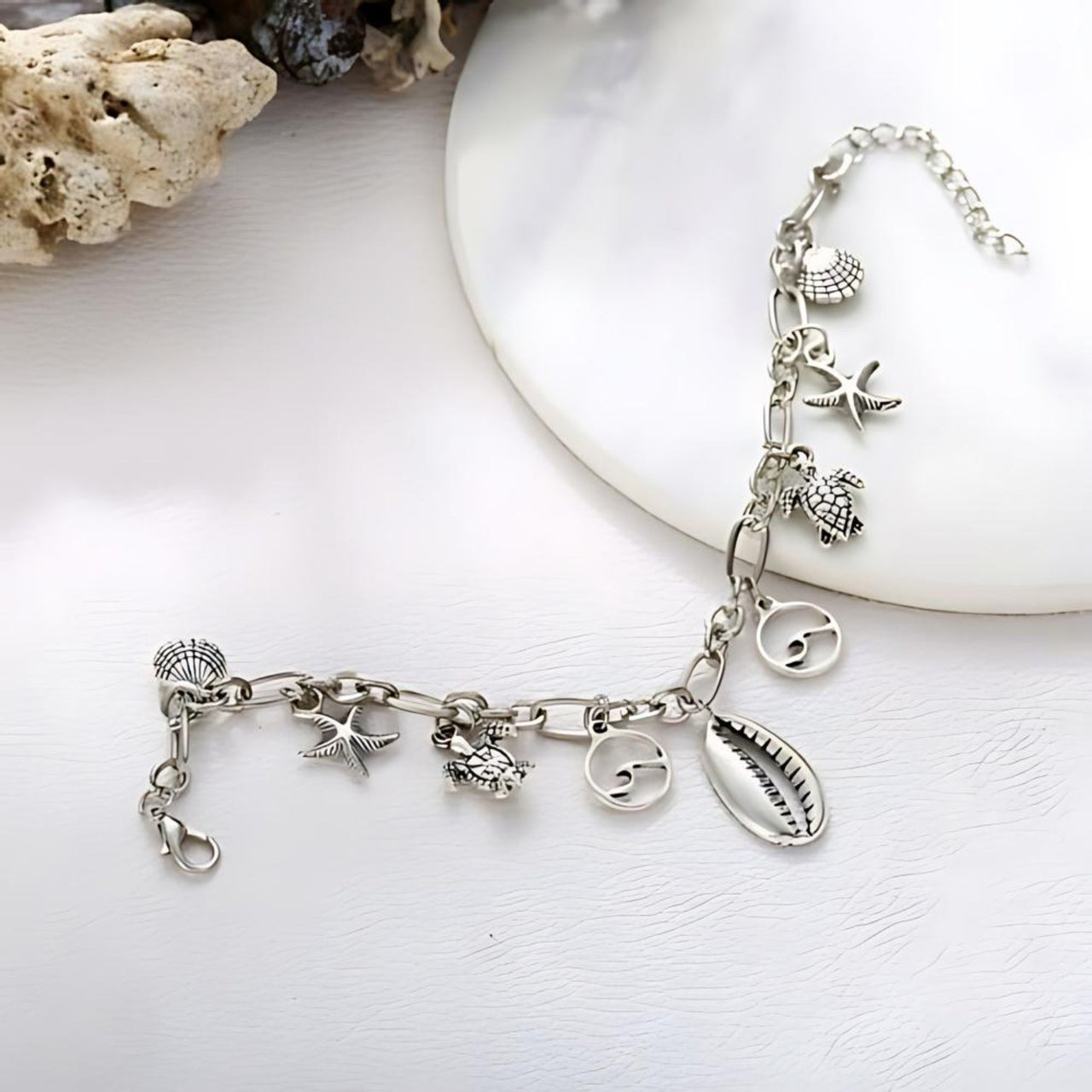 Charm Bracelet of the Sea 18K White Gold Plated Bracelet