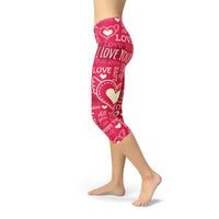 Thumbnail for Love Hearts Red Capri Leggings