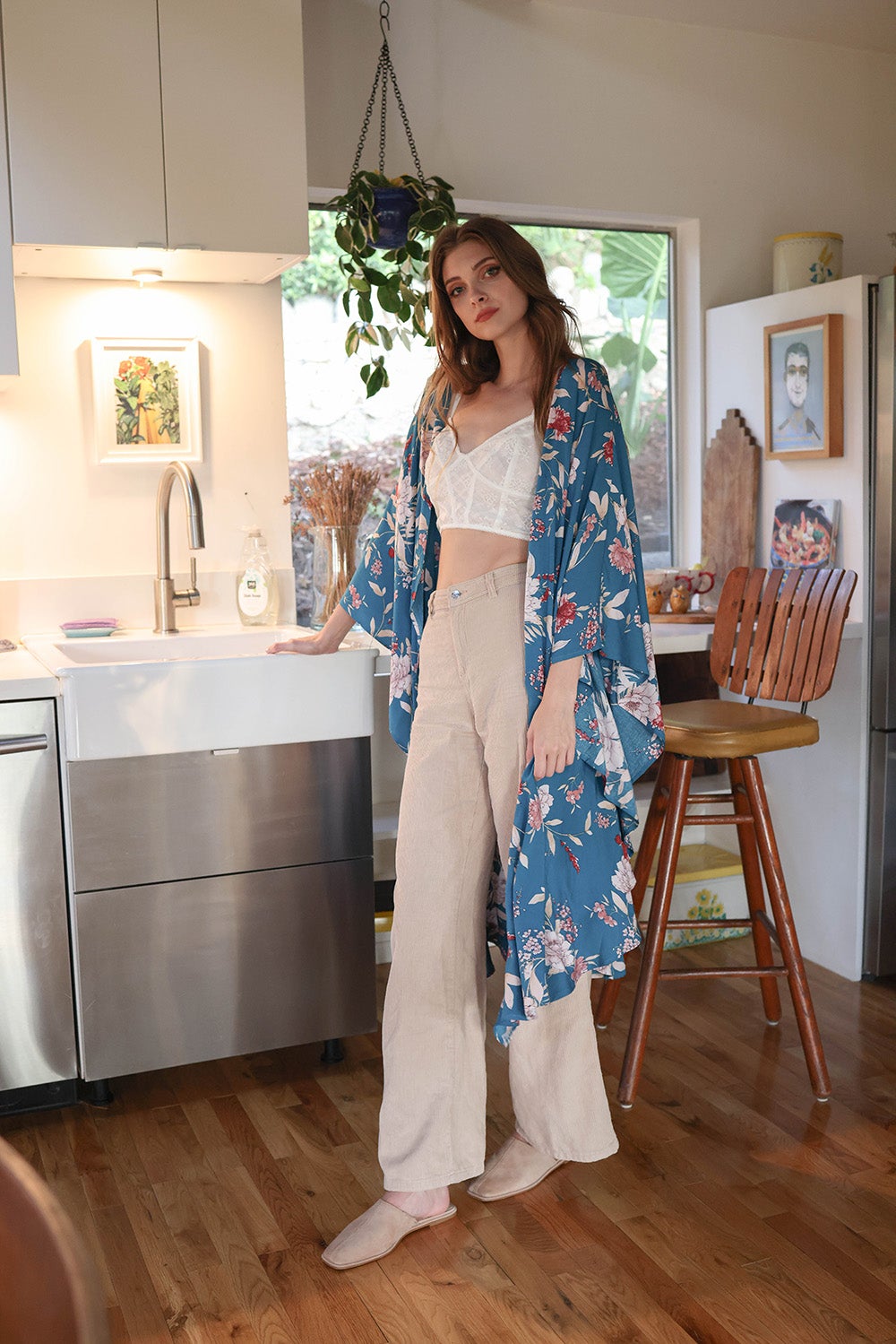 Floral Butterfly Sleeve Kimono