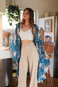 Thumbnail for Floral Butterfly Sleeve Kimono