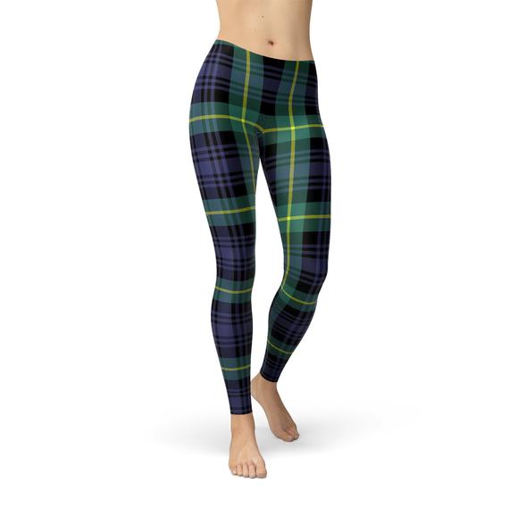 Irish Green Blue Tartan Leggings