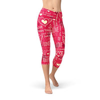 Thumbnail for Love Hearts Red Capri Leggings