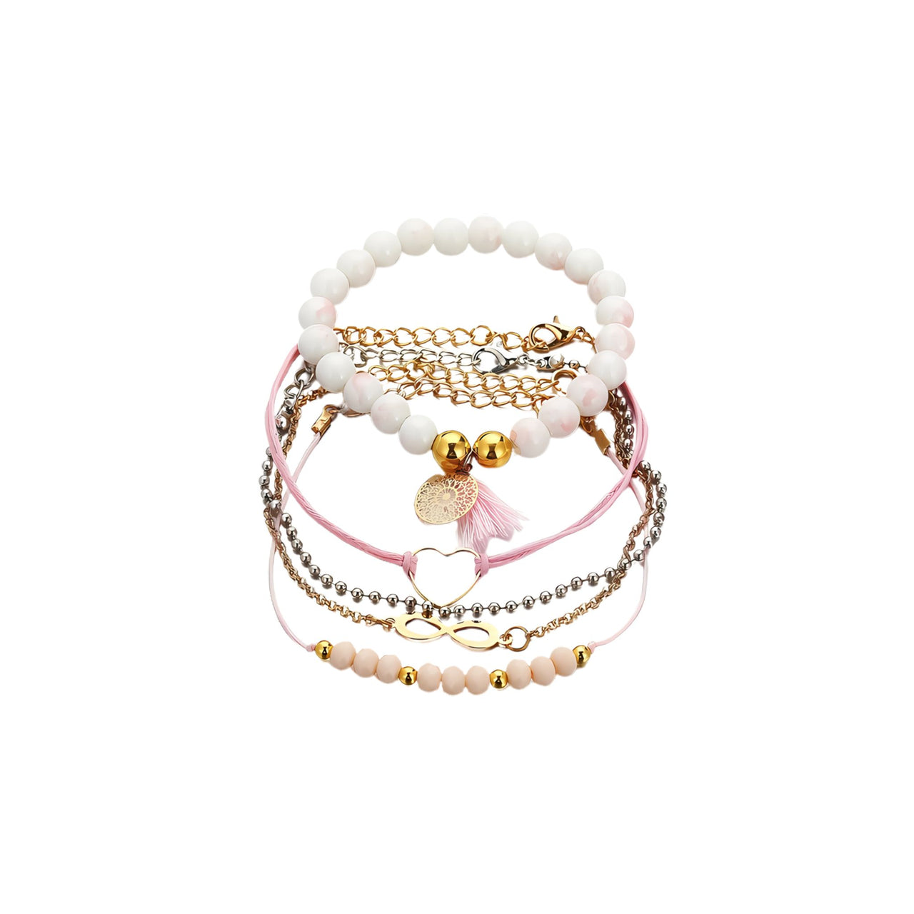 Introducing our Boho Infinity 5 Piece Bracelet and Bangle Sets, perfect for the vibrant seasons of spring and summer