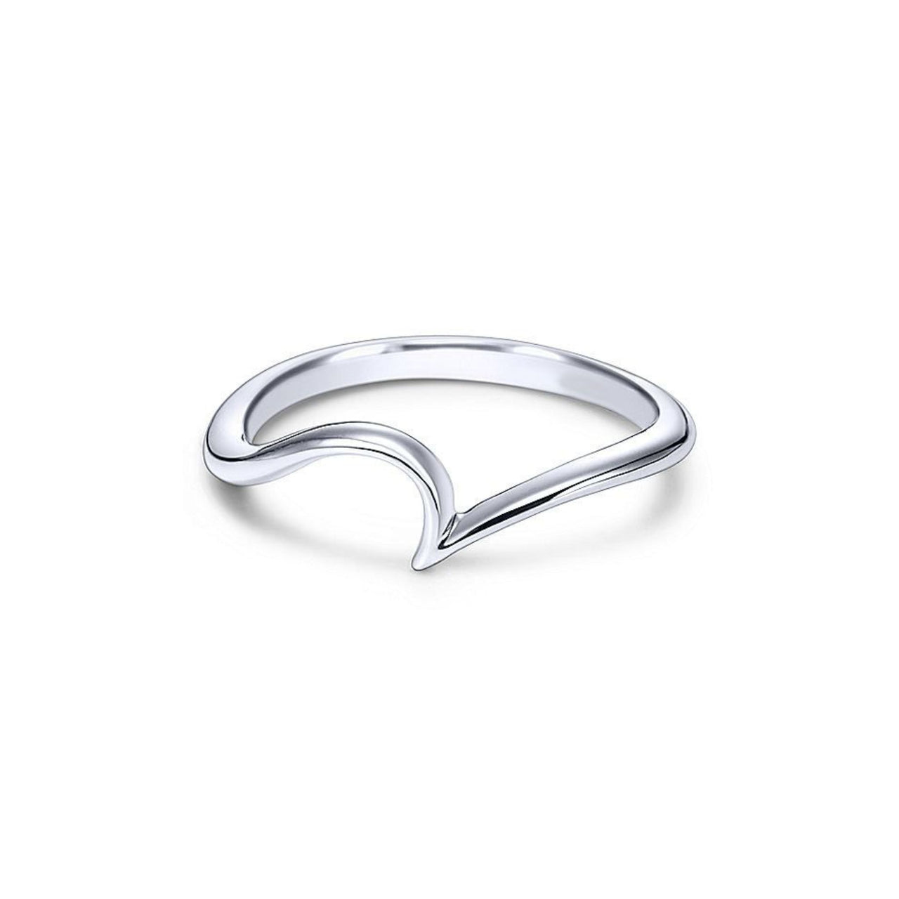 Malibu Beach Curved Wave Abstract Ring in 14K White Gold Plating