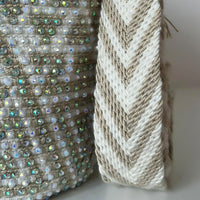 Thumbnail for Wayuu Mochila bag white and Beige decorated with rhinestones and crystals