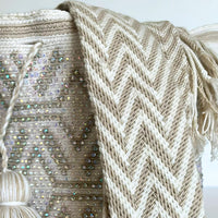 Thumbnail for Wayuu Mochila bag white and Beige decorated with rhinestones and crystals