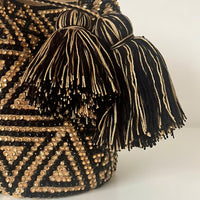 Thumbnail for Wayuu Mochila bag brown and black decorated with rhinestones and crystals