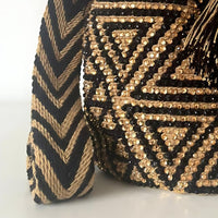 Thumbnail for Wayuu Mochila bag brown and black decorated with rhinestones and crystals