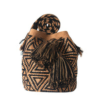 Thumbnail for Wayuu Mochila bag brown and black decorated with rhinestones and crystals