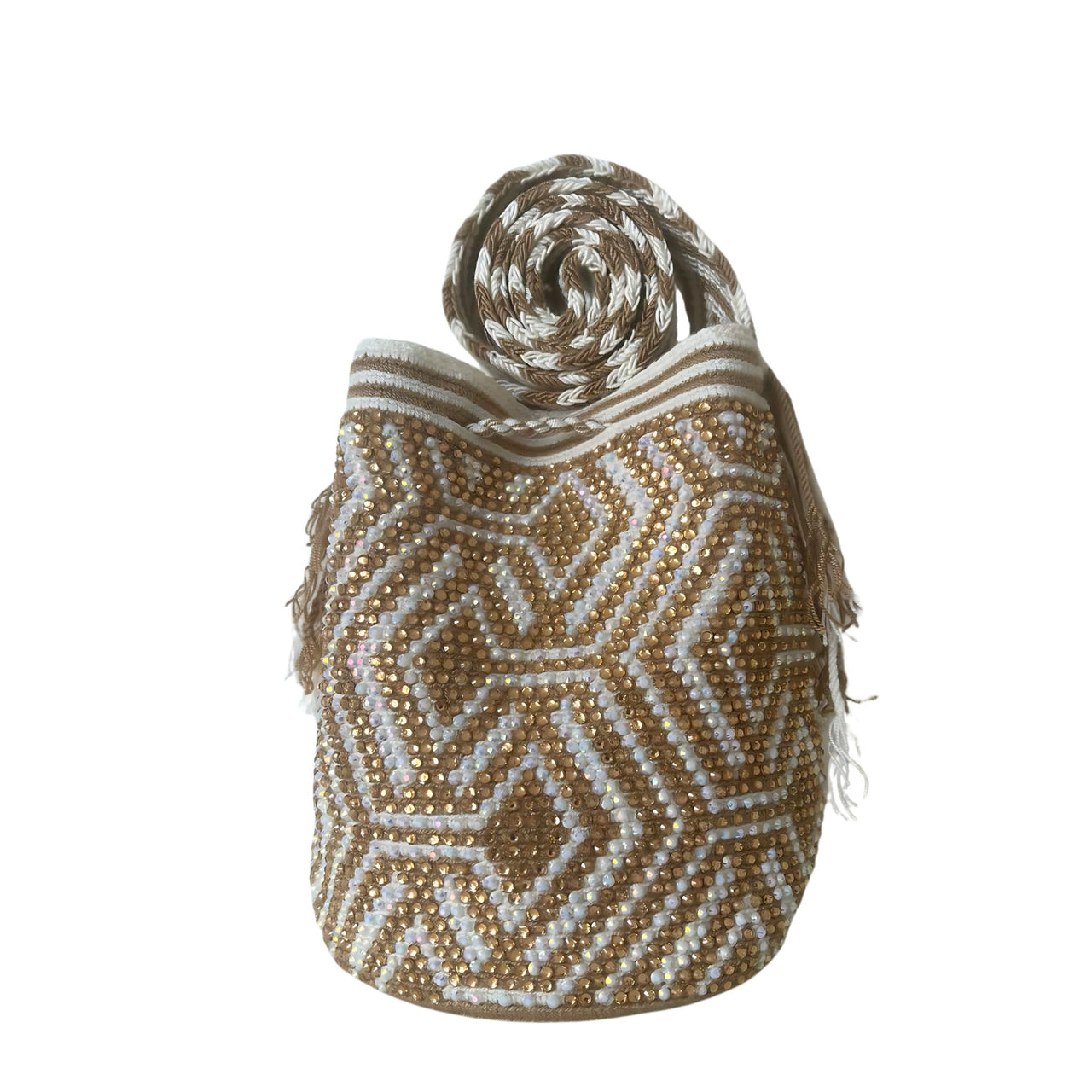 Wayuu Mochila bag brown decorated with rhinestones and crystals