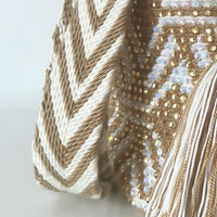 Thumbnail for Wayuu Mochila bag brown decorated with rhinestones and crystals