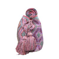 Thumbnail for Wayuu Mochila bag light purple pink brown decorated with rhinestones and crystals